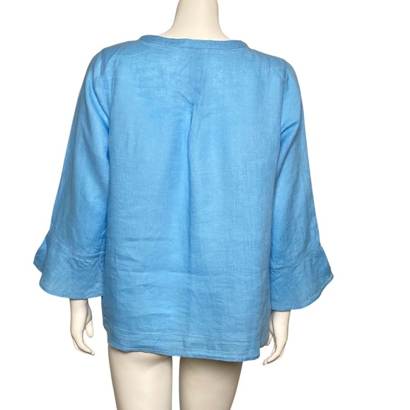 J Jill Love Linen Top Shirt Womens Size S 100% Linen Blue 3/4 Sleeve Summer - Picture 5 of 7